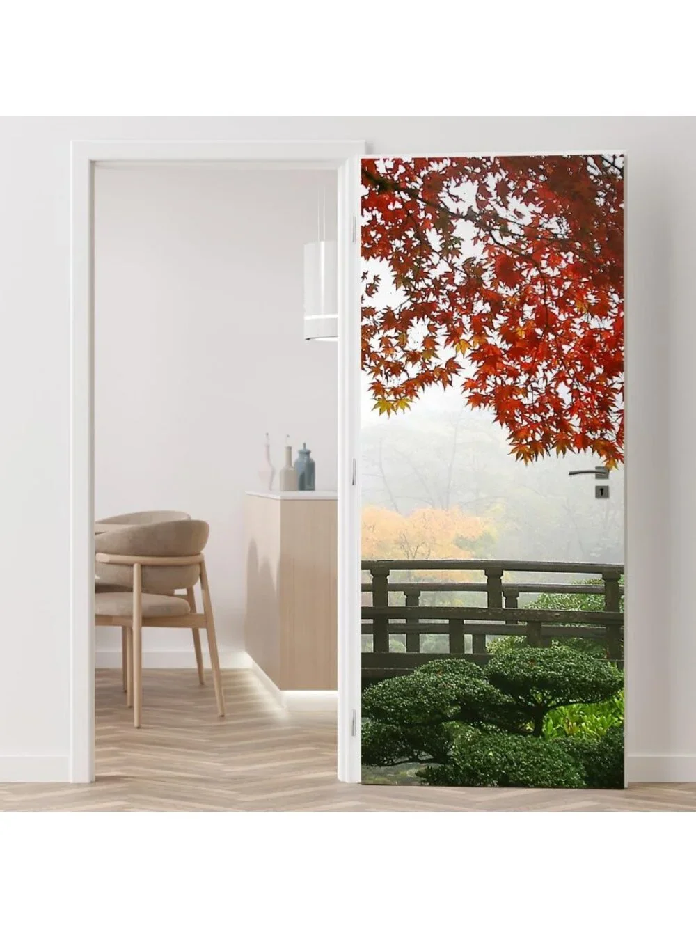 Large Removable Wall Mural - Misty Fall Morning in Japanese Gardens, 108x72